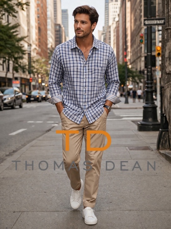 Thomas Dean Other - 💙 Thomas Dean Men’s XL Button-Up Shirt – Blue Plaid Check Excellent Condition 💙